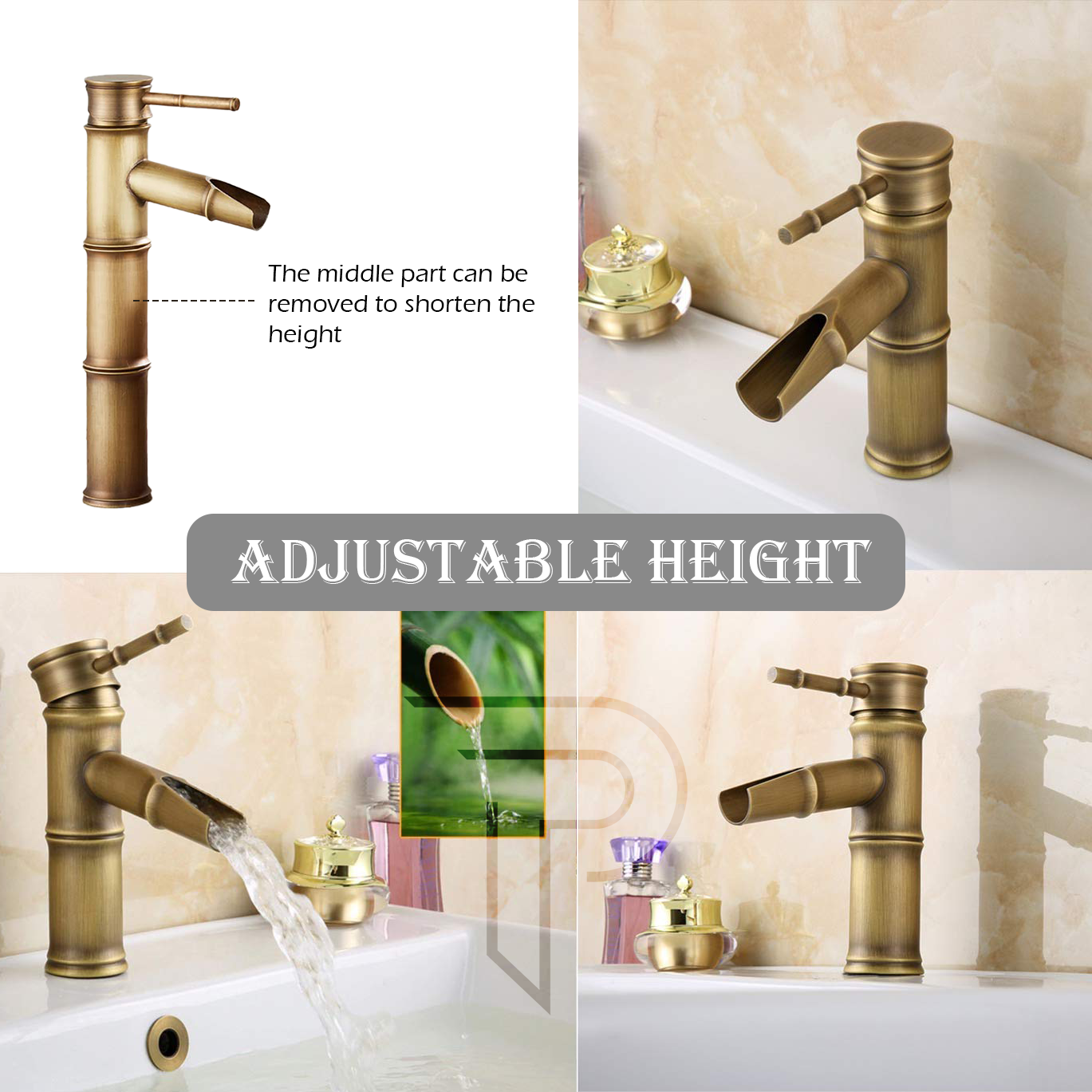 Pixaflo Bamboo Brass Extended Tall Body Hot & Cold Single Lever Basin Mixer 12" Antique Tap with 24 inches Long Braided Hoses | Brushed Brass
