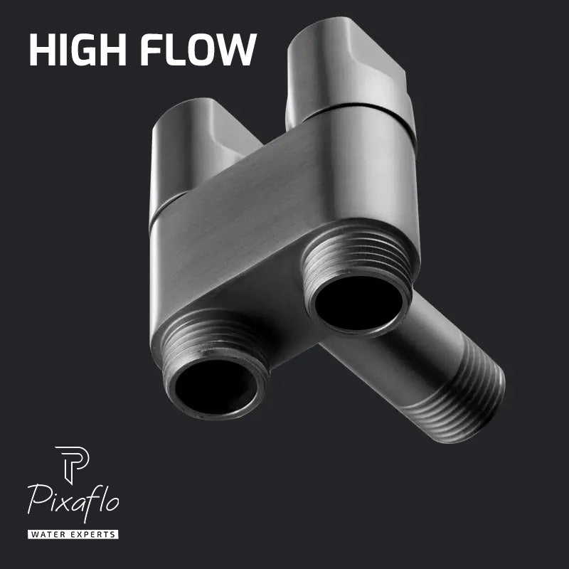 Pixaflo Compact 2-in-1 Angle Valve with Health Faucet, Shower Tube and Hook | Complete Set | Antique Black for Bathroom, Toilet, Wash Basin