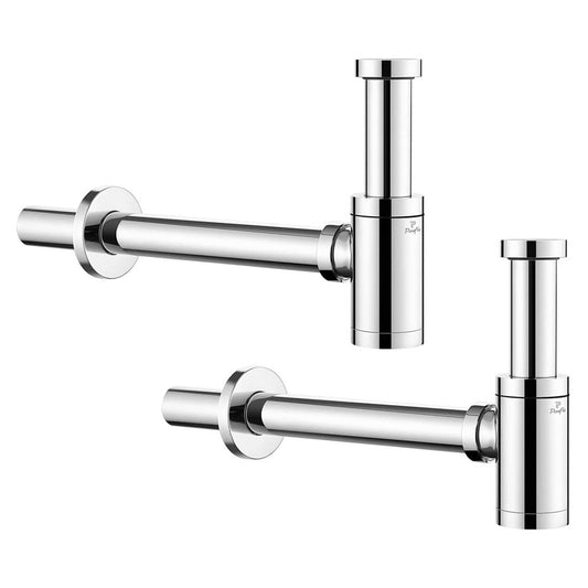 Pixaflo Premium Bottle Trap For Wash Basin and Kitchen Sink with Wall Flange | 12 inches Long Pipe | Chrome Finish | Combo Pack of 2