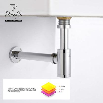 Pixaflo Premium Bottle Trap For Wash Basin and Kitchen Sink with Wall Flange | 12 inches Long Pipe | Chrome Finish | Combo Pack of 2