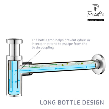 Pixaflo Premium Bottle Trap For Wash Basin and Kitchen Sink with Wall Flange | 12 inches Long Pipe | Chrome Finish | Combo Pack of 2