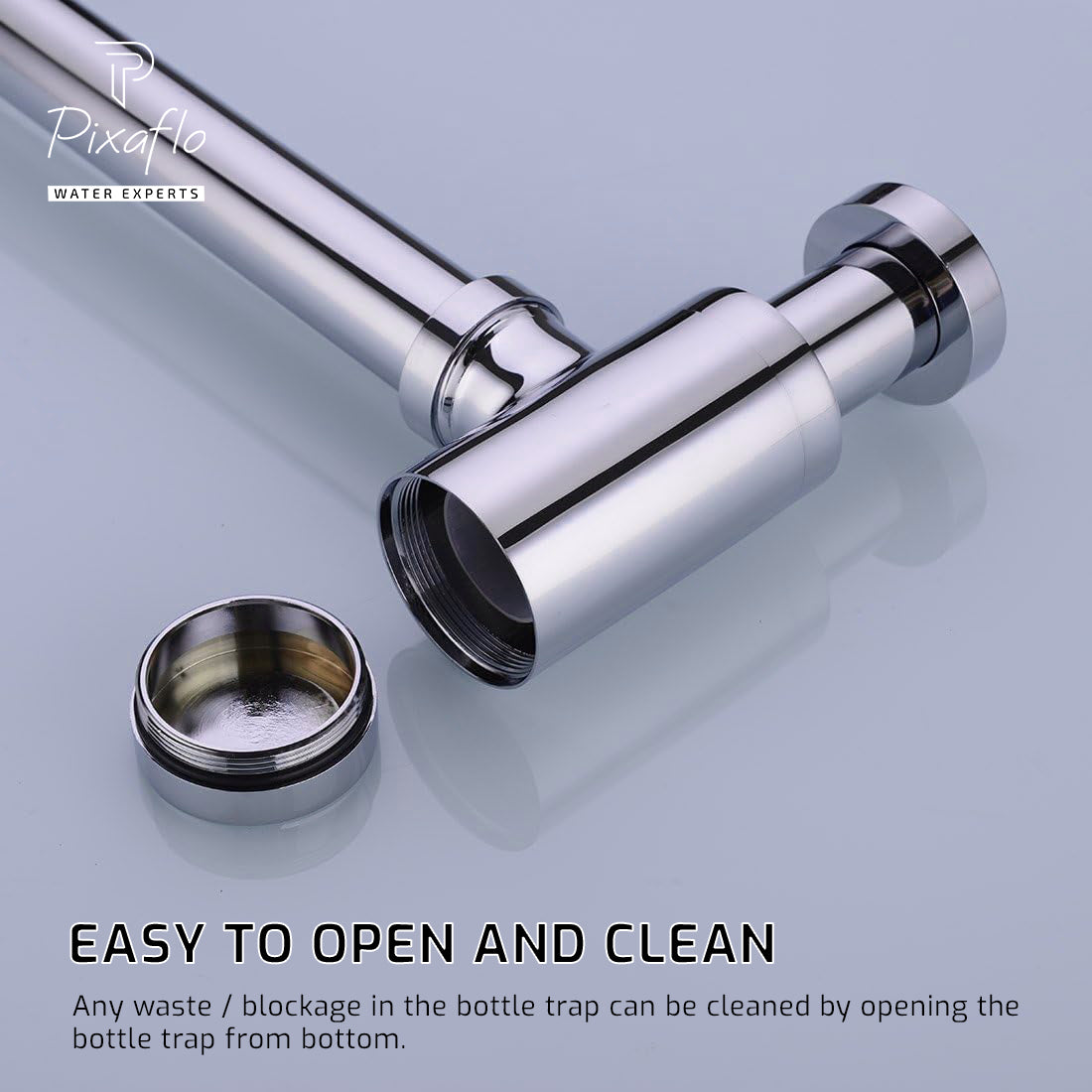 Pixaflo Premium Bottle Trap For Wash Basin and Kitchen Sink with Wall Flange | 12 inches Long Pipe | Chrome Finish | Combo Pack of 2
