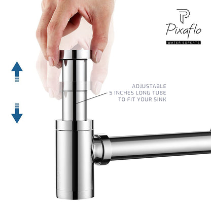 Pixaflo Premium Bottle Trap For Wash Basin and Kitchen Sink with Wall Flange | 12 inches Long Pipe | Chrome Finish | Combo Pack of 2
