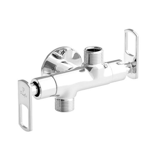 Pixaflo Cassia Brass 2 Way Angle Cock | 2 in 1 Angle Valve with Wall Flange For Bathroom, Toilet, Wash Basin | Chrome Finish