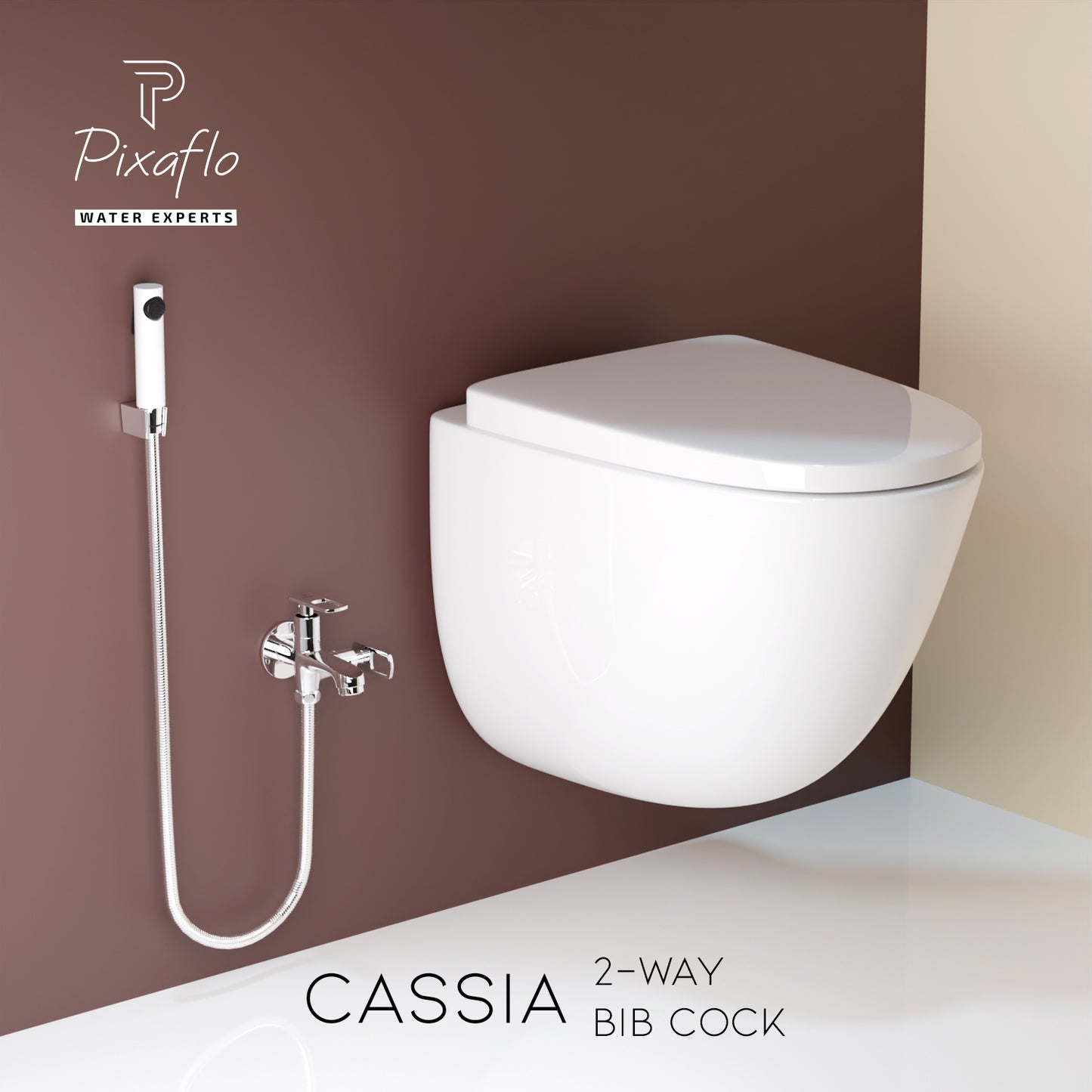 Pixaflo Cassia Brass 2 Way Bib Cock Tap | 2 in 1 Wall Mounted Faucet with Wall Flange | Chrome Finish