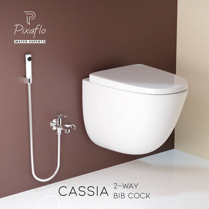 Pixaflo Cassia Brass 2 Way Bib Cock Tap | 2 in 1 Wall Mounted Faucet with Wall Flange | Chrome Finish