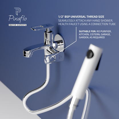 Pixaflo Cassia Brass 2 Way Bib Cock Tap | 2 in 1 Wall Mounted Faucet with Wall Flange | Chrome Finish