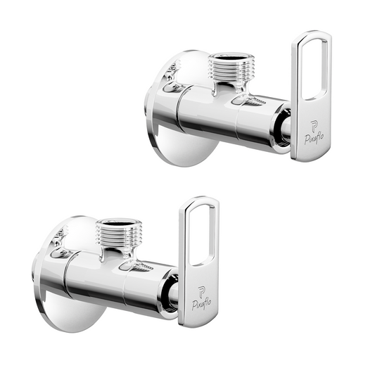 Pixaflo Cassia Brass Angle Valve Combo | Stop Cock with Wall Flange | Chrome Finish | Pack of 2