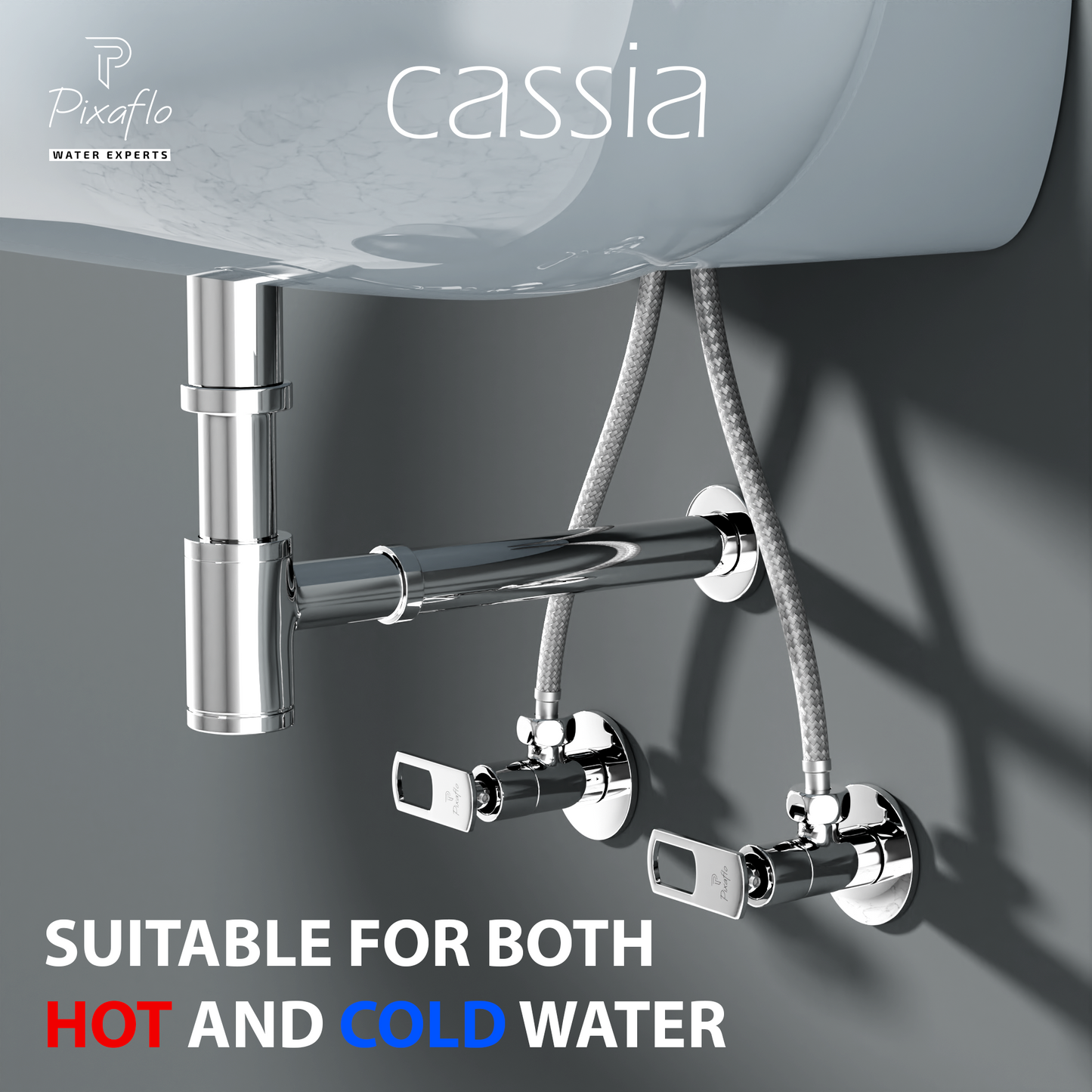 Pixaflo Cassia Brass Angle Valve Combo | Stop Cock with Wall Flange | Chrome Finish | Pack of 2