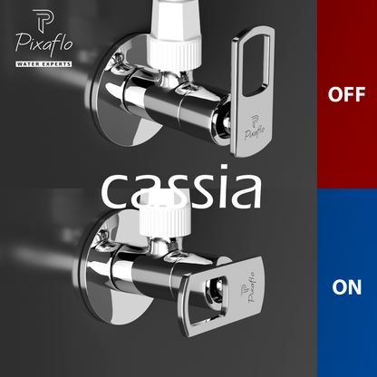 Pixaflo Cassia Brass Angle Valve Combo | Stop Cock with Wall Flange | Chrome Finish | Pack of 2