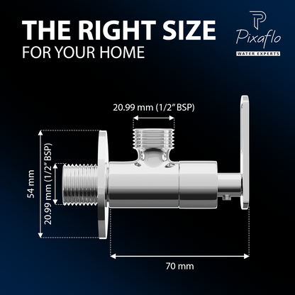 Pixaflo Cassia Brass Angle Valve Combo | Stop Cock with Wall Flange | Chrome Finish | Pack of 2