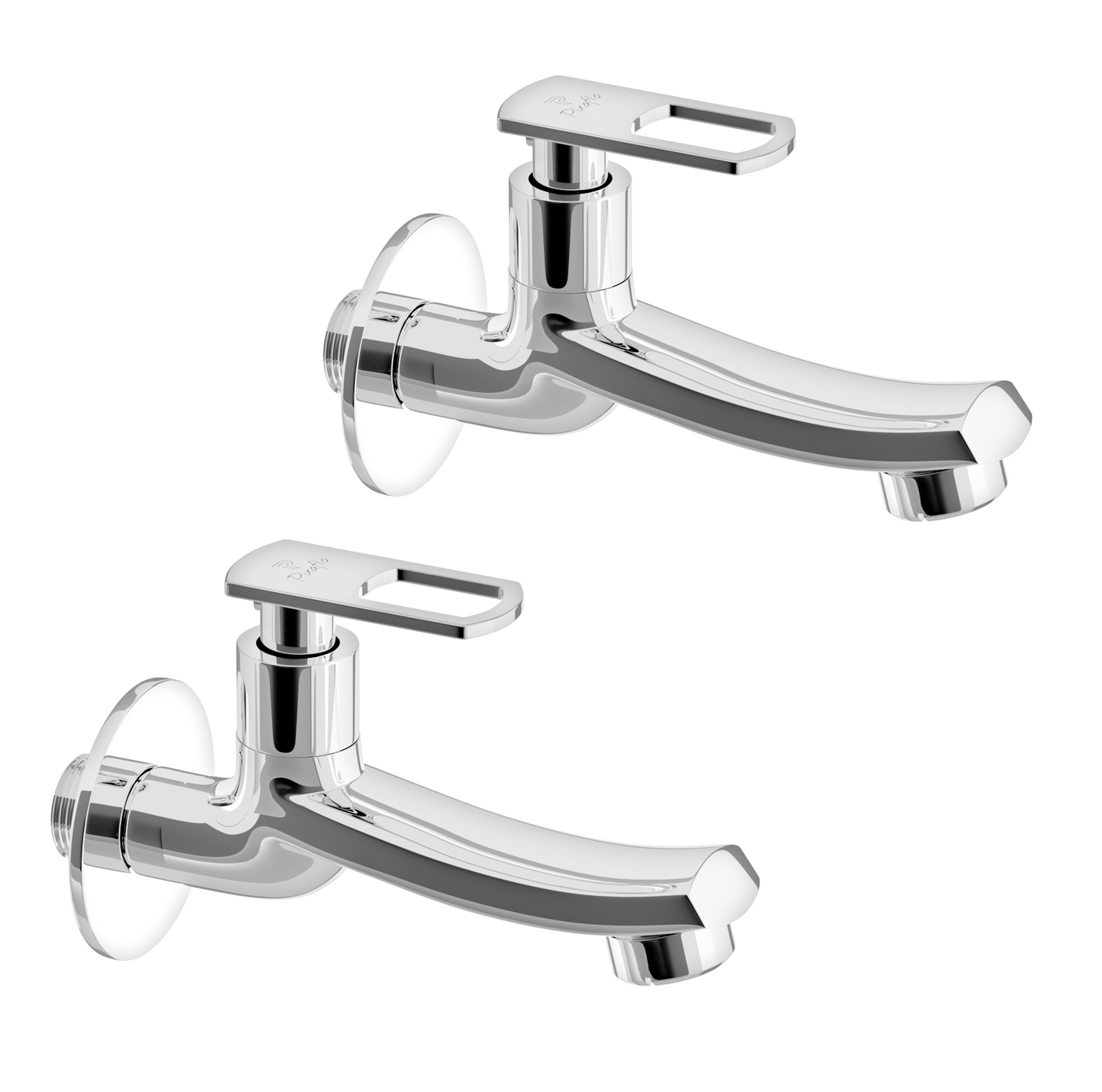 Pixaflo Concave-A Brass Long Body Bib Cock Tap with Wall Flange Combo | Chrome | Pack of 2