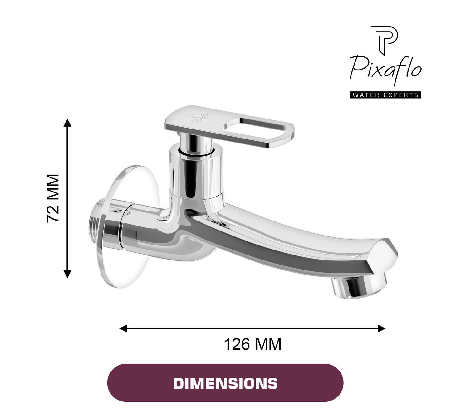 Pixaflo Concave-A Brass Long Body Bib Cock Tap with Wall Flange Combo | Chrome | Pack of 2