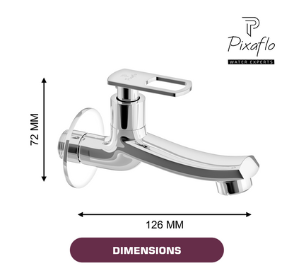 Pixaflo Concave-A Brass Long Body Bib Cock Tap with Wall Flange Combo | Chrome | Pack of 2
