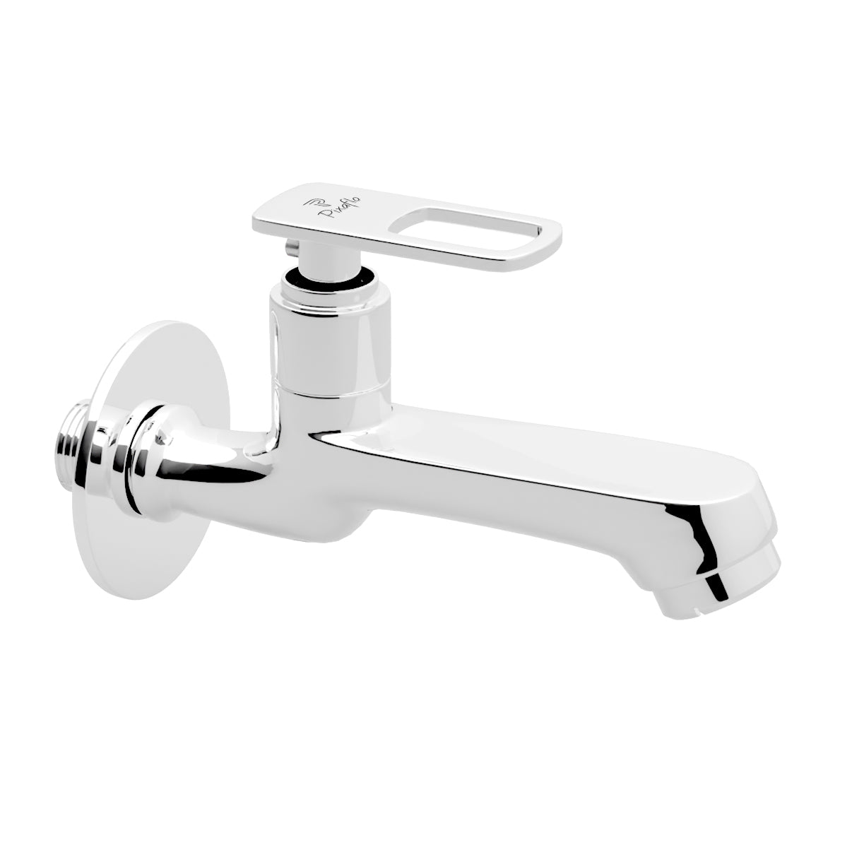 Pixaflo Cassia Brass Long Body Bib Cock Tap with Wall Flange | Chrome