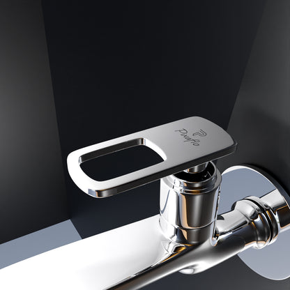 Pixaflo Cassia Brass Long Body Bib Cock Tap with Wall Flange | Chrome