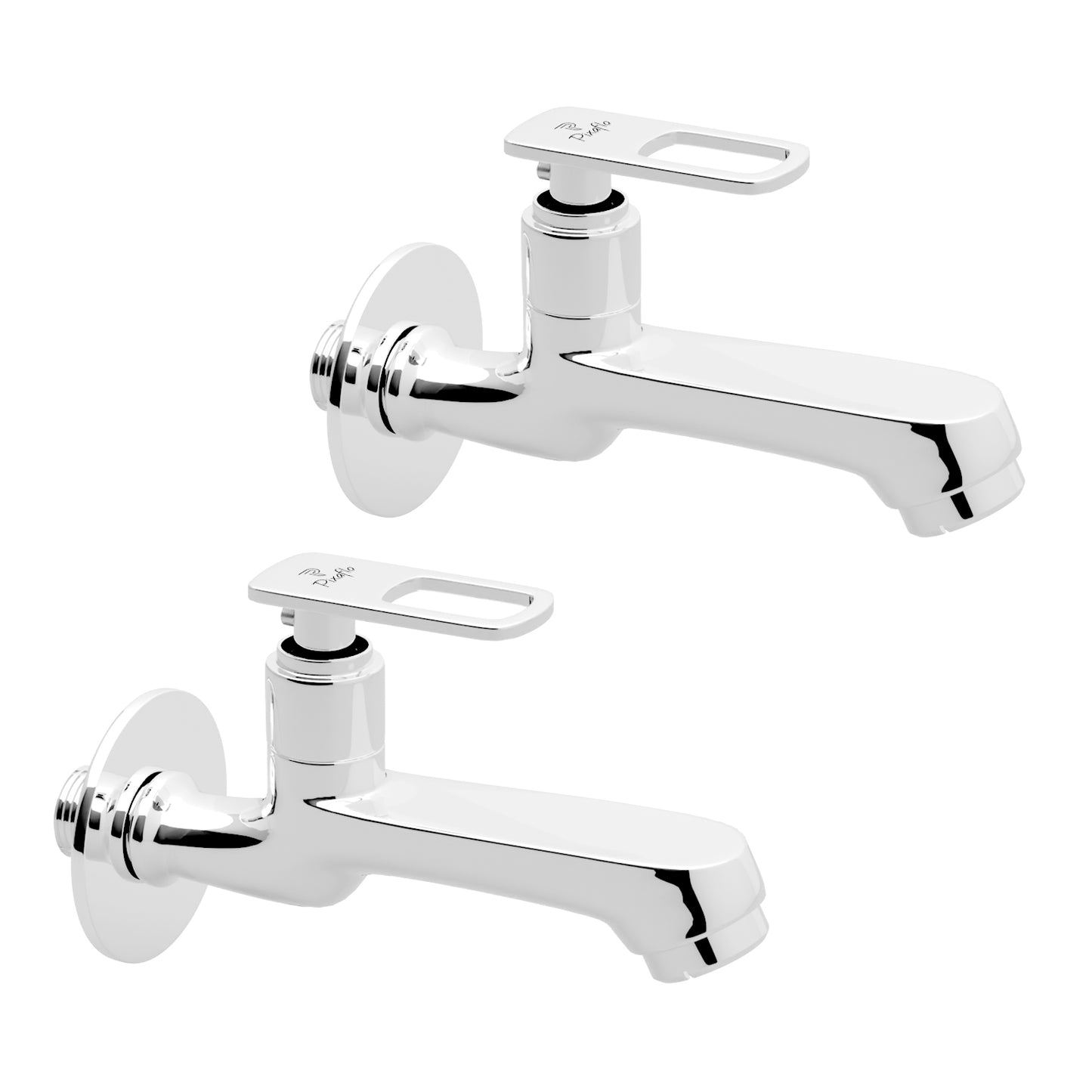 Pixaflo Cassia Brass Long Body Bib Cock Tap with Wall Flange Combo | Chrome | Pack of 2
