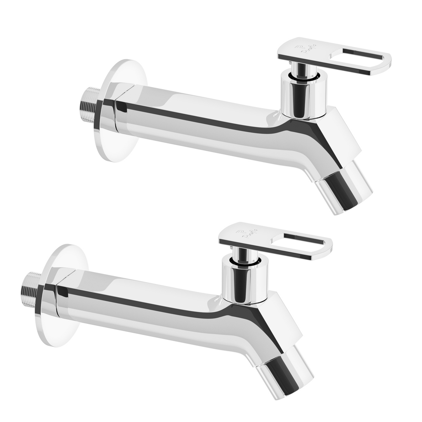 Pixaflo META-A Brass Long Body Bib Cock Tap with Wall Flange Combo | Chrome | Pack of 2
