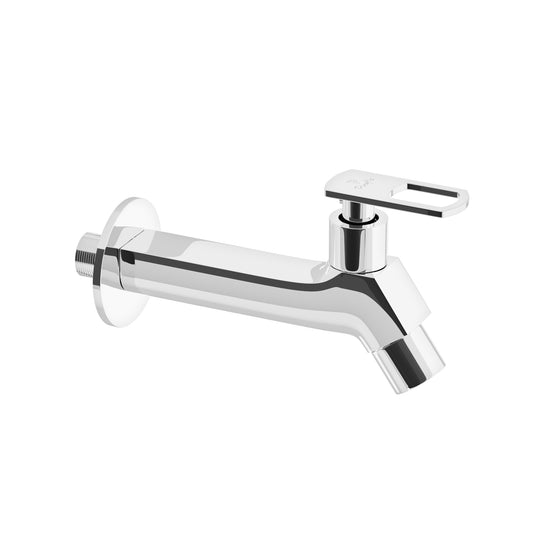 Pixaflo META-A Brass Long Body Bib Cock Tap with Wall Flange | Chrome Finish