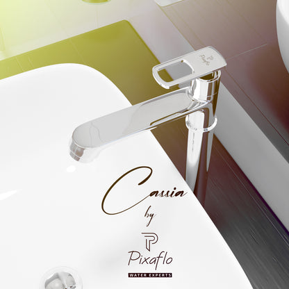 Pixaflo Cassia Brass Extended Tall Body Pillar Cock 12 inch Tap for Wash Basin | Deck Mounted | Cold Water Tap (Not Hot & Cold Mixer) | Counter Top/Table Top Faucet | Foam Flow | Chrome Finish
