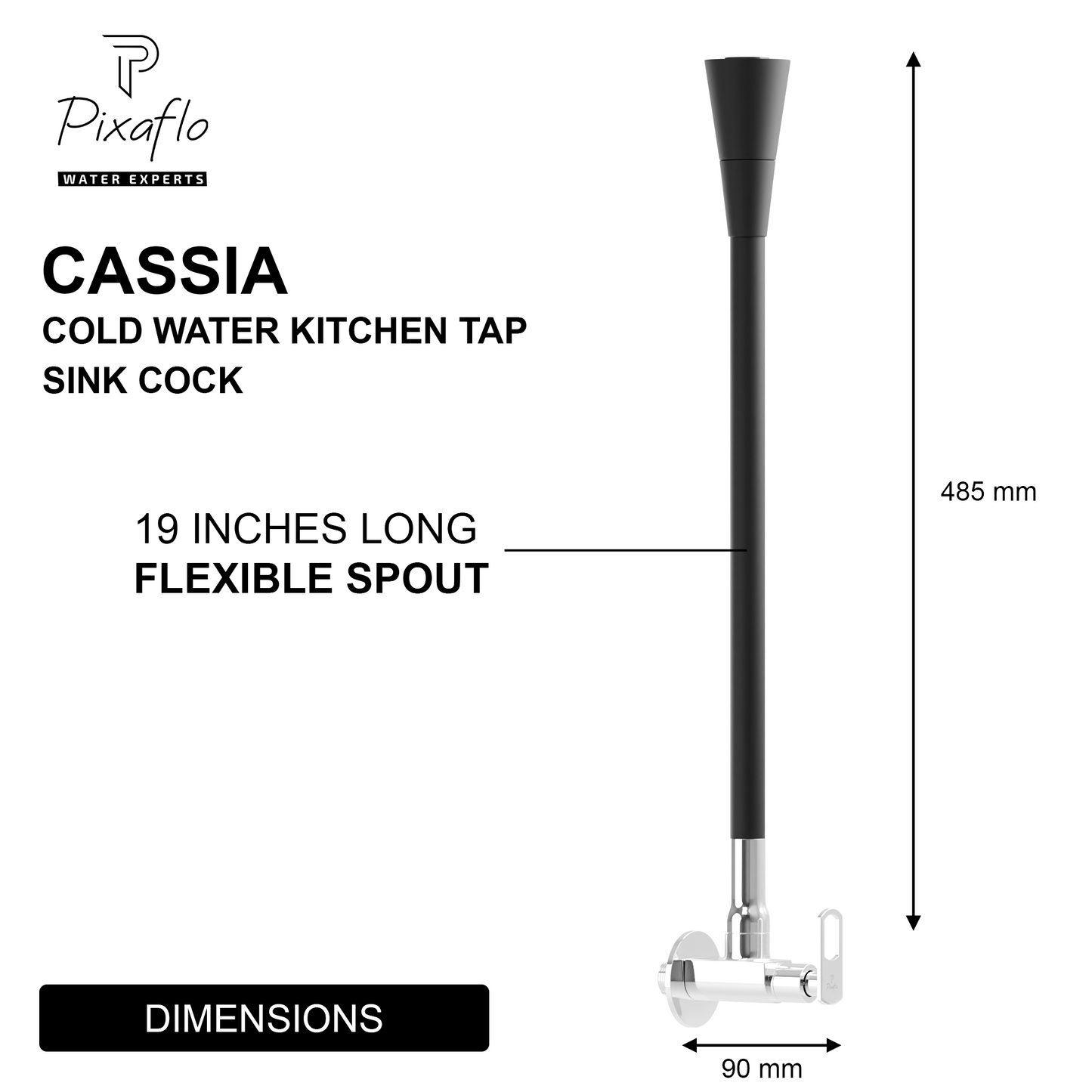 Pixaflo Cassia Brass Sink Cock Tap with Wall Flange | with Black Dual Flow 360-degree Swivel Flexible Silicone Swivel Spout for Kitchen Sink | Wall Mounted