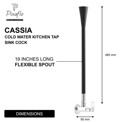 Pixaflo Cassia Brass Sink Cock Tap with Wall Flange | with Black Dual Flow 360-degree Swivel Flexible Silicone Swivel Spout for Kitchen Sink | Wall Mounted