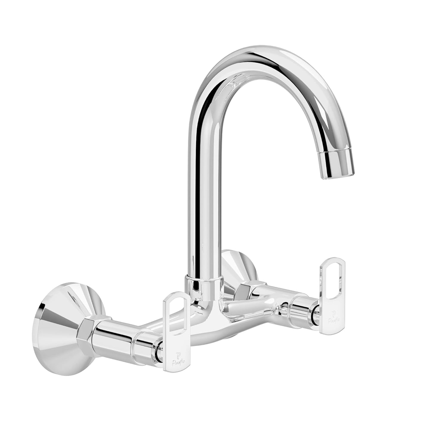 Pixaflo Cassia Brass Kitchen Sink Mixer (Hot and Cold) with J-Type Swivel Spout | Wall Mounted