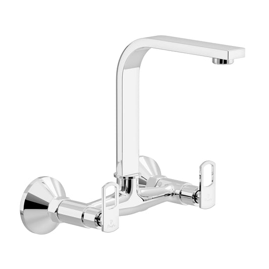 Pixaflo Cassia Brass Kitchen Sink Mixer (Hot and Cold) with L-Type Swivel Spout | Wall Mounted