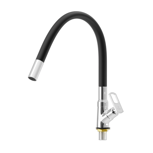 Pixaflo Cassia Brass Swan Neck Tap | with Black Foam Flow 360-degree Swivel Flexible Silicone Swivel Spout for Kitchen Sink and Wash Basin
