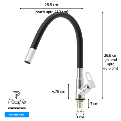 Pixaflo Cassia Brass Swan Neck Tap | with Black Foam Flow 360-degree Swivel Flexible Silicone Swivel Spout for Kitchen Sink and Wash Basin