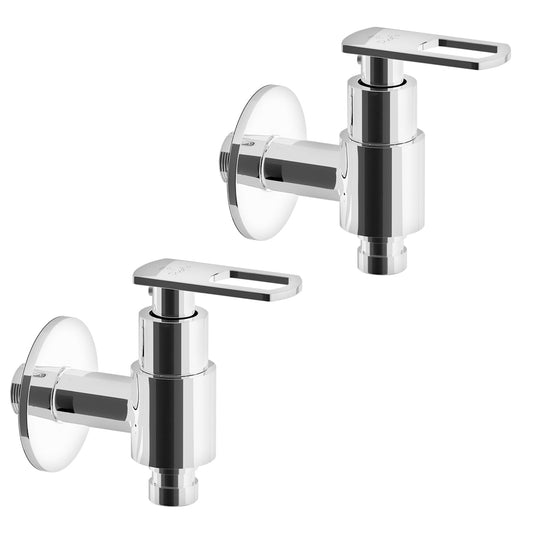 Pixaflo Cassia Brass Washing Machine Tap with Wall Flange Combo | Chrome Finish | Pack of 2