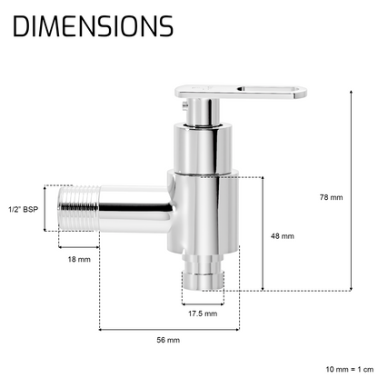 Pixaflo Cassia Brass Washing Machine Tap with Wall Flange | Chrome Finish