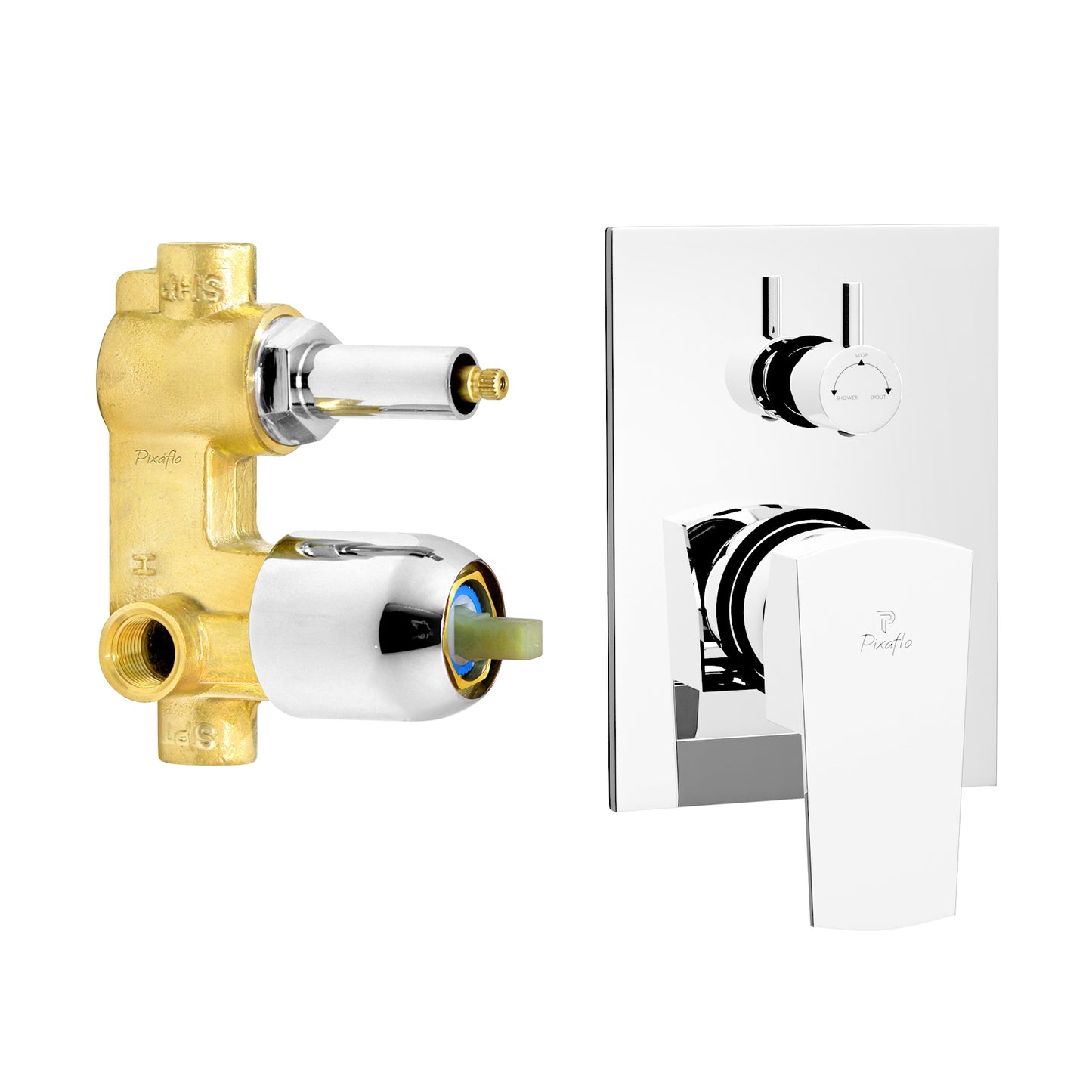 Pixaflo Brass Cubicle High Flow Single Lever 4 Way / 2 Inlet Diverter | Tic-Tac | Complete Set | Bathroom Shower System | Bathroom Mixer | Chrome Finish