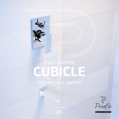 Pixaflo Brass Cubicle High Flow Single Lever 4 Way / 2 Inlet Diverter | Tic-Tac | Complete Set | Bathroom Shower System | Bathroom Mixer | Chrome Finish