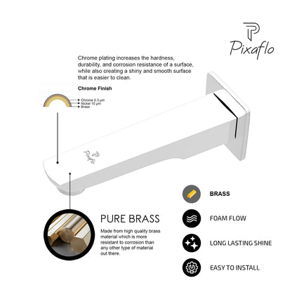 Pixaflo Cubicle Brass Bath Tub Spout with Wall Flange Combo | High Flow | Chrome | Pack of 2