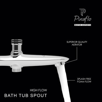 Pixaflo Concorde Brass Bath Tub Diverter Spout with Wall Flange | Tip-Ton | Chrome Finish
