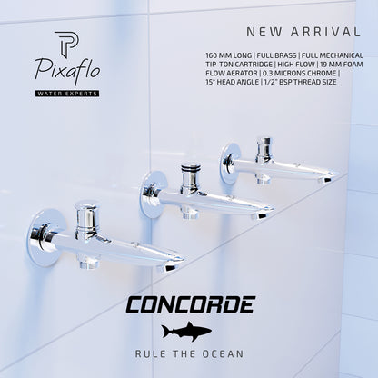 Pixaflo Concorde Brass Bath Tub Diverter Spout with Wall Flange | Tip-Ton | Chrome Finish