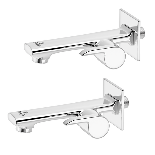 Pixaflo Chocolate Brass Long Body Bib Cock Tap with Wall Flange Combo | Chrome | Pack of 2