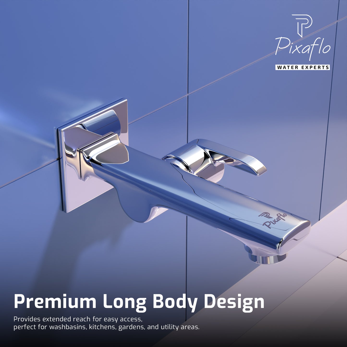 Pixaflo Chocolate Brass Long Body Bib Cock Tap with Wall Flange Combo | Chrome | Pack of 2