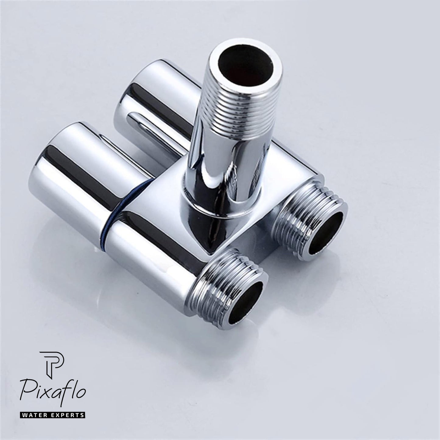 Pixaflo Compact Brass 2 Way Angle Cock Combo | 2 in 1 Angle Valve with Wall Flange For Bathroom, Toilet, Wash Basin | Chrome Finish | Pack of 2