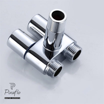 Pixaflo Compact Brass 2 Way Angle Cock Combo | 2 in 1 Angle Valve with Wall Flange For Bathroom, Toilet, Wash Basin | Chrome Finish | Pack of 2