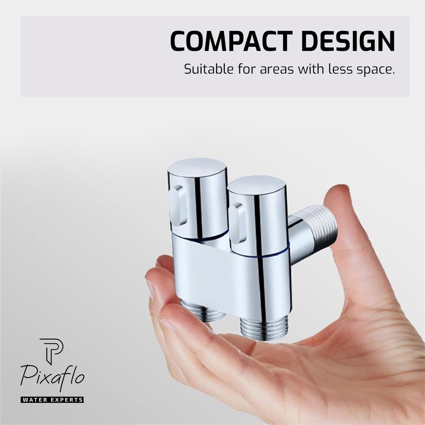 Pixaflo Compact Brass 2 Way Angle Cock Combo | 2 in 1 Angle Valve with Wall Flange For Bathroom, Toilet, Wash Basin | Chrome Finish | Pack of 2