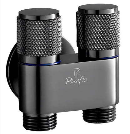 Pixaflo Compact Brass 2 Way Angle Cock | 2 in 1 Angle Valve with Wall Flange For Bathroom, Toilet, Wash Basin | Matte Black