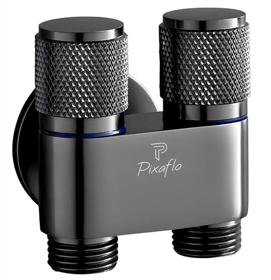 Pixaflo Compact Brass 2 Way Angle Cock | 2 in 1 Angle Valve with Wall Flange For Bathroom, Toilet, Wash Basin | Matte Black