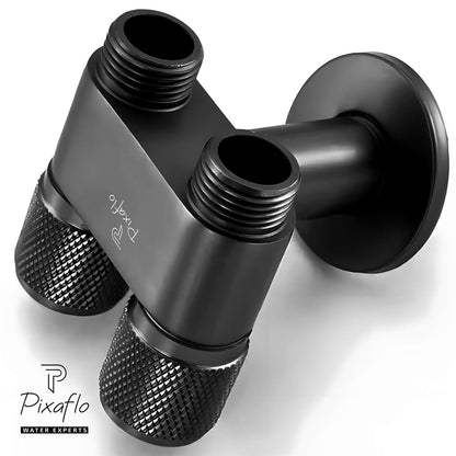 Pixaflo Compact Brass 2 Way Angle Cock | 2 in 1 Angle Valve with Wall Flange For Bathroom, Toilet, Wash Basin | Matte Black