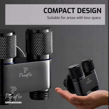 Pixaflo Compact Brass 2 Way Angle Cock | 2 in 1 Angle Valve with Wall Flange For Bathroom, Toilet, Wash Basin | Matte Black