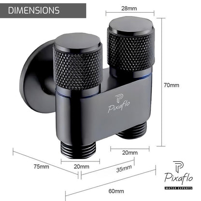 Pixaflo Compact Brass 2 Way Angle Cock | 2 in 1 Angle Valve with Wall Flange For Bathroom, Toilet, Wash Basin | Matte Black