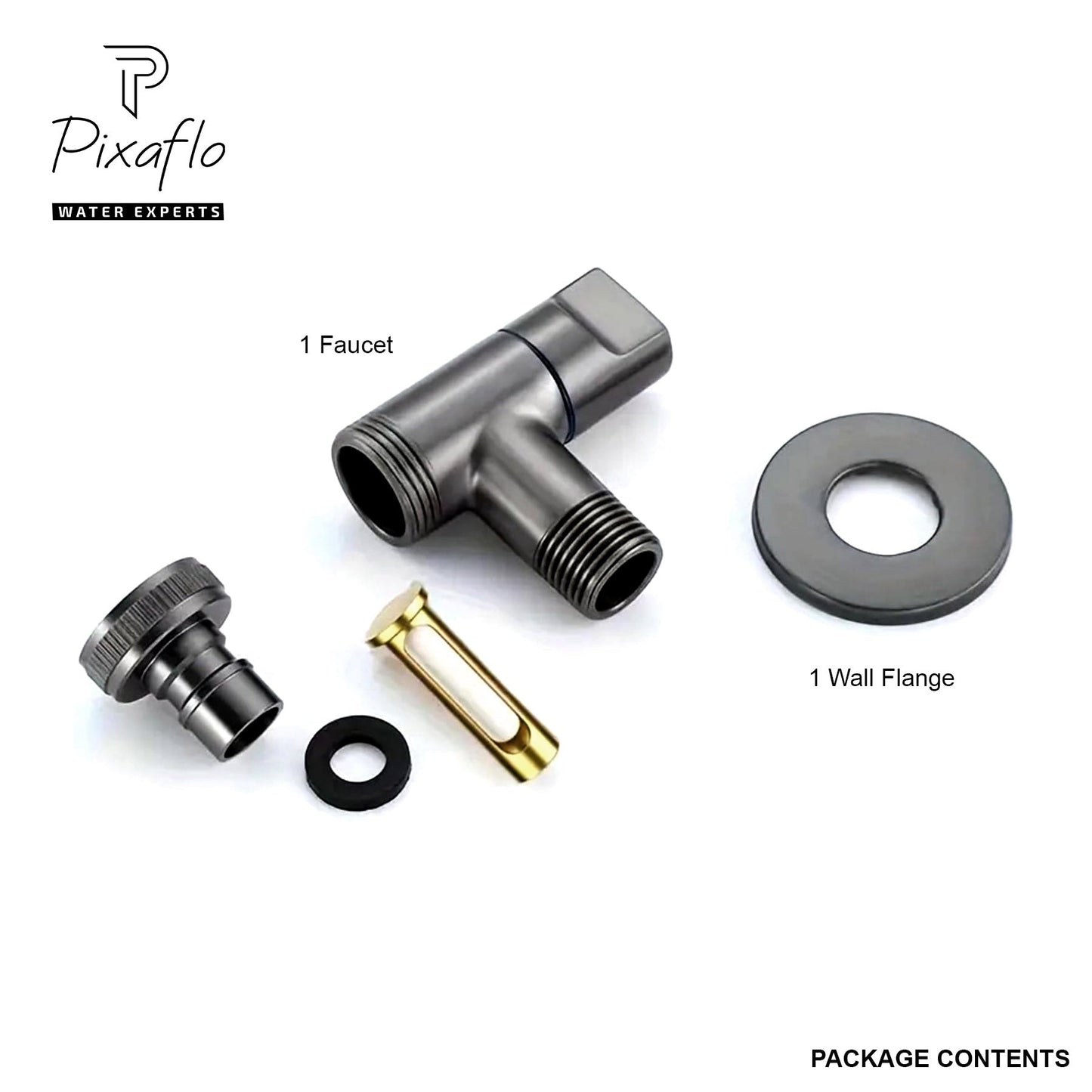 Pixaflo Stainless Steel Laundry Washing Machine Faucet | Outdoor Water Spigot with Handle | Multi-Use Hose Connector Tap, Dishwasher Faucet & Angle Cock – Black (Matte Finish)