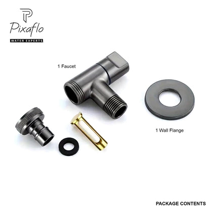 Pixaflo Stainless Steel Laundry Washing Machine Faucet | Outdoor Water Spigot with Handle | Multi-Use Hose Connector Tap, Dishwasher Faucet & Angle Cock – Black (Matte Finish)