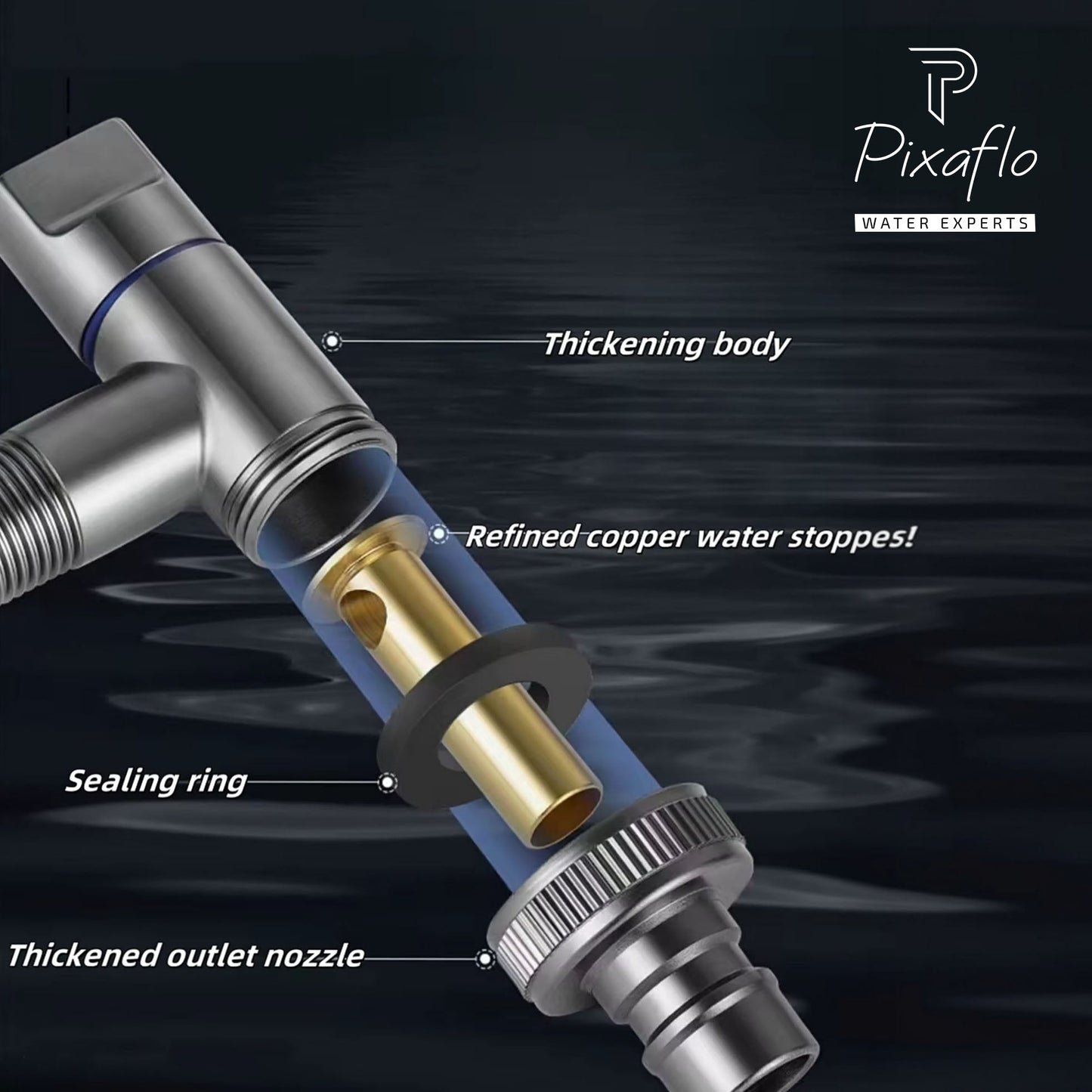 Pixaflo Stainless Steel Laundry Washing Machine Faucet | Outdoor Water Spigot with Handle | Multi-Use Hose Connector Tap, Dishwasher Faucet & Angle Cock – Black (Matte Finish)